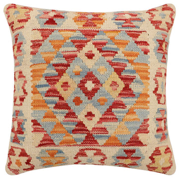handmade Traditional Pillow Rust Blue Hand-Woven SQUARE 100% WOOL  Hand woven turkish pillow  2 x 2